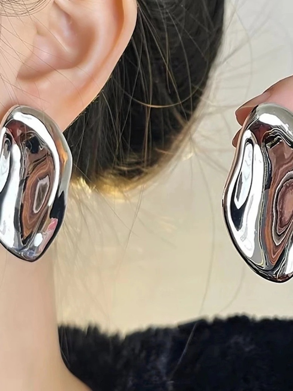Silver Tone Sculptural Statement Stud Earrings
